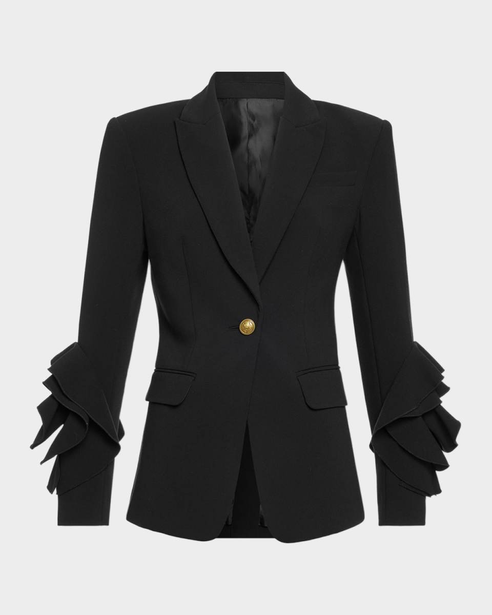 Leah Single-Breasted Ruffle Blazer